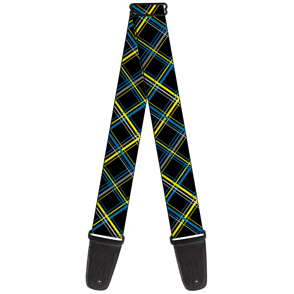 Guitar Strap - Plaid Black Yellow Turquoise Gray Guitar Straps Buckle-Down   