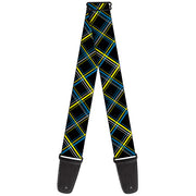 Guitar Strap - Plaid Black Yellow Turquoise Gray Guitar Straps Buckle-Down   