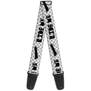 Guitar Strap - RIDE ME Skateboard w Mini Checker White Gray Black Guitar Straps Buckle-Down   