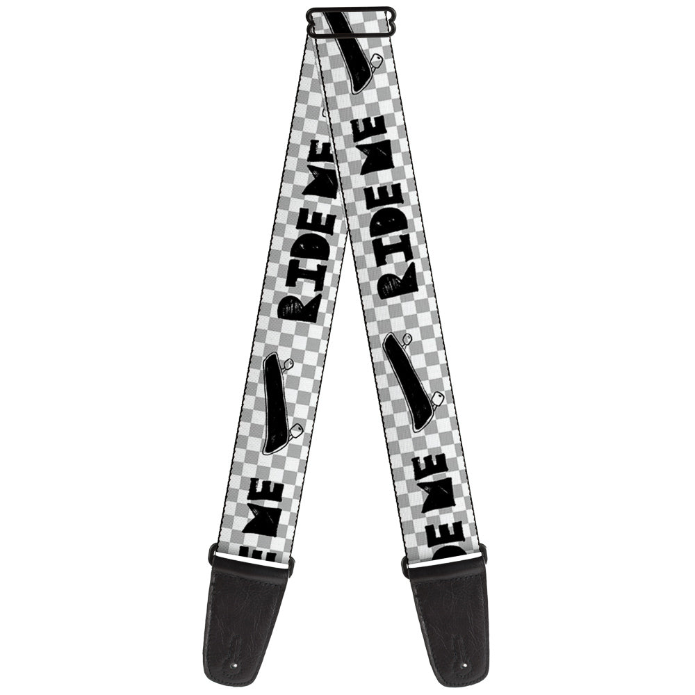 Guitar Strap - RIDE ME Skateboard w Mini Checker White Gray Black Guitar Straps Buckle-Down   