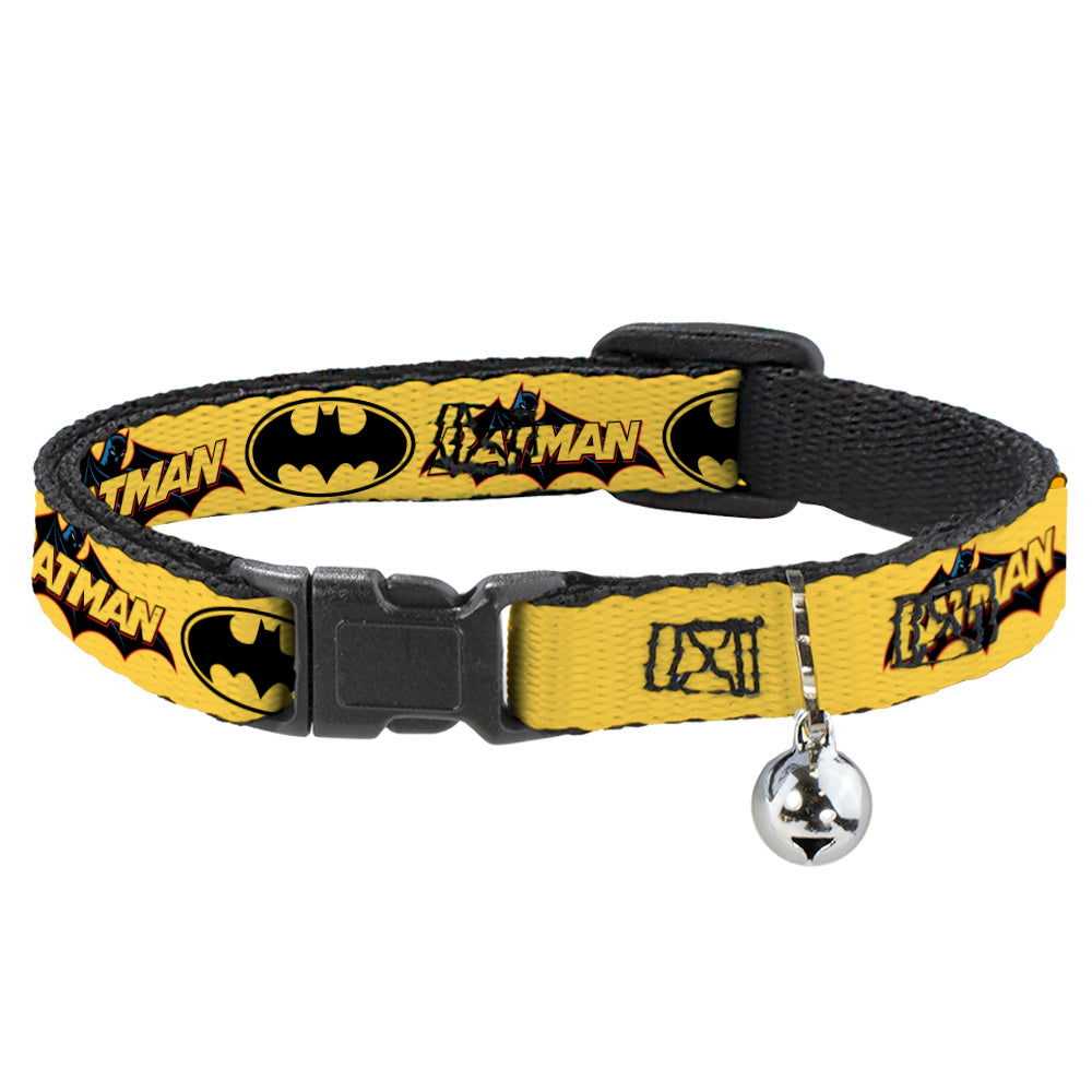 Cat Collar Breakaway - Vintage Batman Logo & Bat Signal-3 Yellow Breakaway Cat Collars DC Comics   