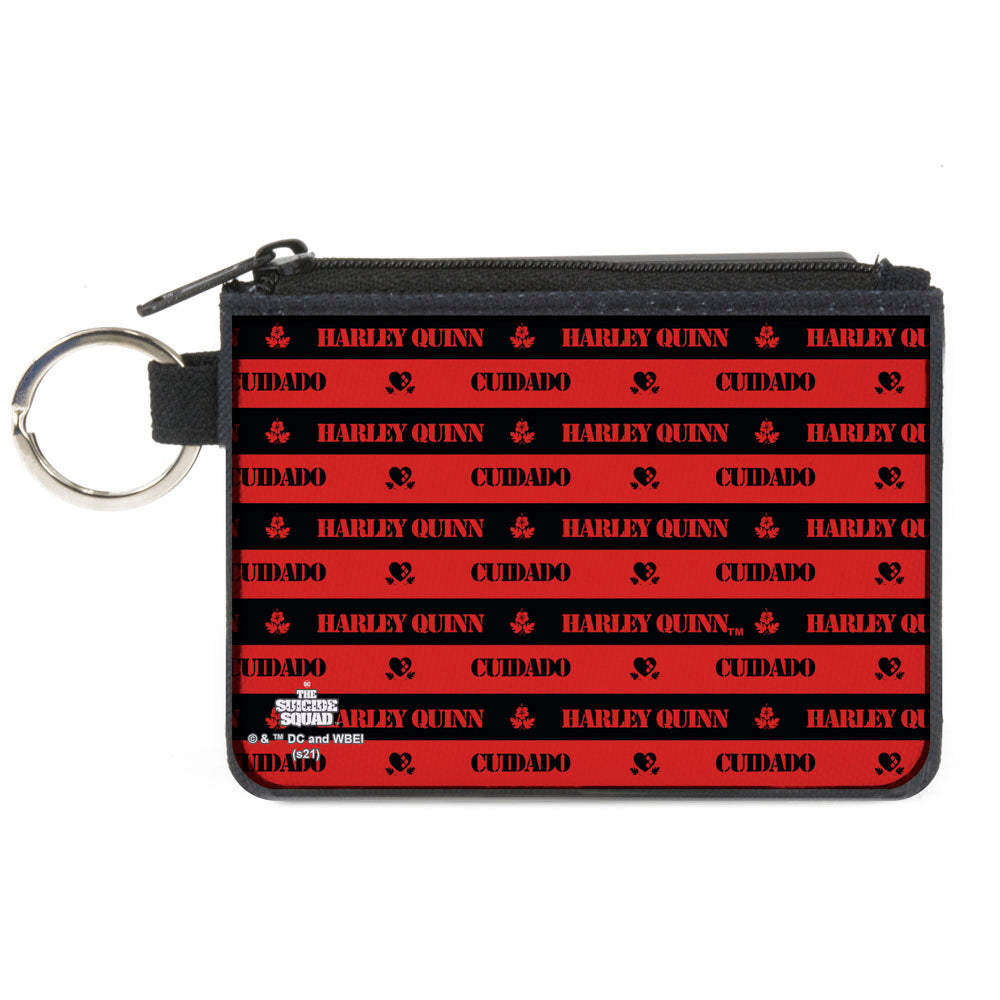 Canvas Zipper Wallet - MINI X-SMALL - The Suicide Squad 2021 CUIDADO HARLEY QUINN Caution Stripe Red Black Canvas Zipper Wallets DC Comics   