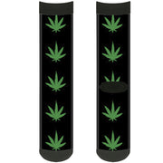 Sock Pair - Polyester - Marijuana Leaf Repeat Black Green - CREW Socks Buckle-Down   