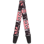 Guitar Strap - Sugar Skulls Gray Pink Guitar Straps Buckle-Down   