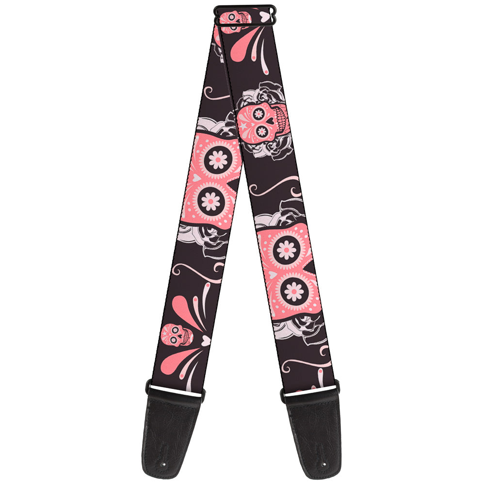 Guitar Strap - Sugar Skulls Gray Pink Guitar Straps Buckle-Down   