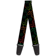 Guitar Strap - Mud Flap Girls w Star Outline Black Multi Color Guitar Straps Buckle-Down   