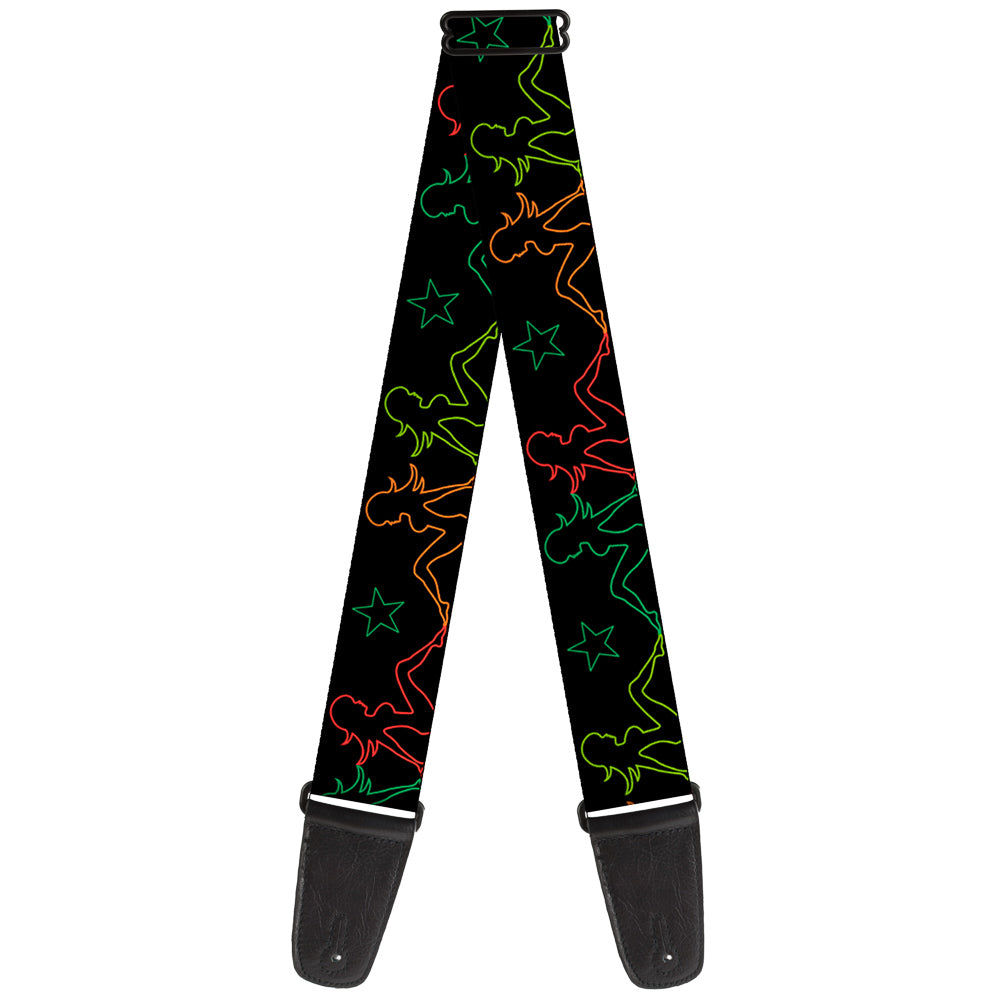 Guitar Strap - Mud Flap Girls w Star Outline Black Multi Color Guitar Straps Buckle-Down   