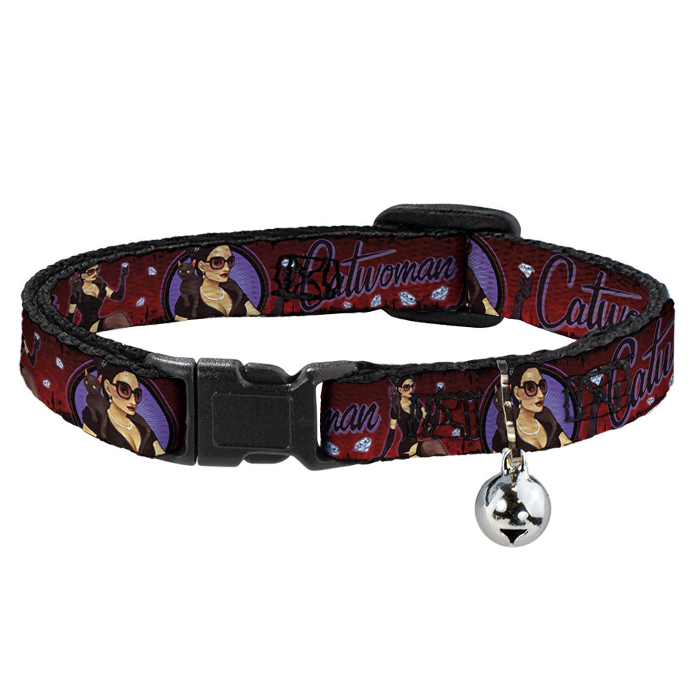 Cat Collar Breakaway - CATWOMAN Bombshell Pose Diamonds Red Purple Black Breakaway Cat Collars DC Comics   
