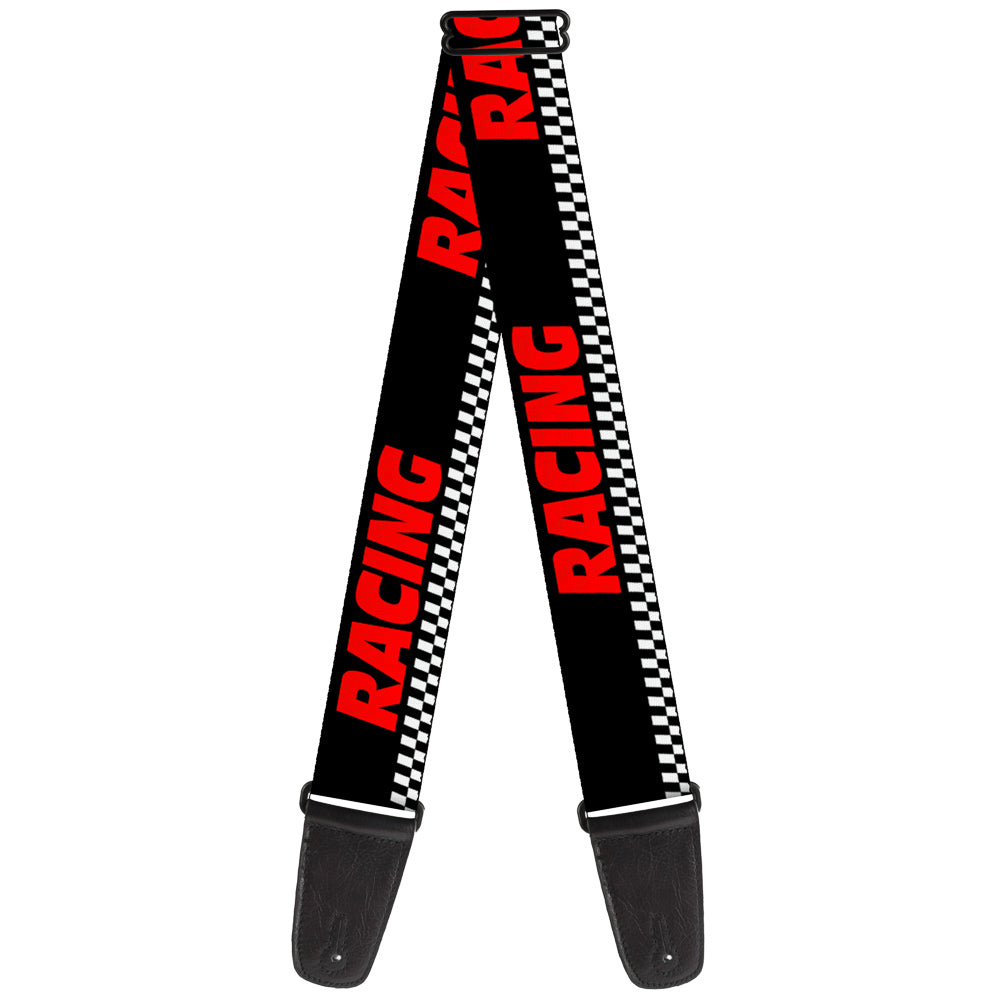 Guitar Strap - RACING w Checker Black White Red Guitar Straps Buckle-Down   