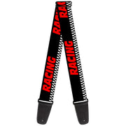 Guitar Strap - RACING w Checker Black White Red Guitar Straps Buckle-Down   