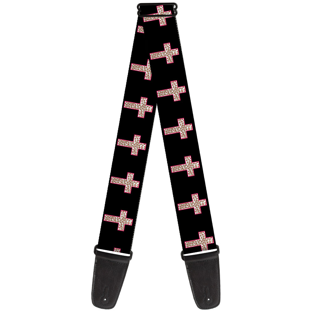 Guitar Strap - Cross Repeat Black Leopard Brown Pink Outline Guitar Straps Buckle-Down   