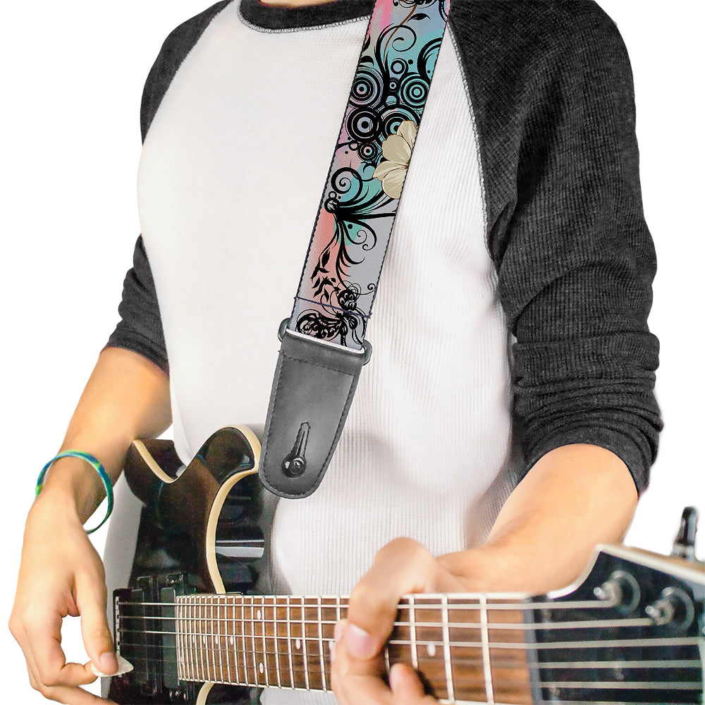 Guitar Strap - Flowers w Filigree Pink Guitar Straps Buckle-Down   
