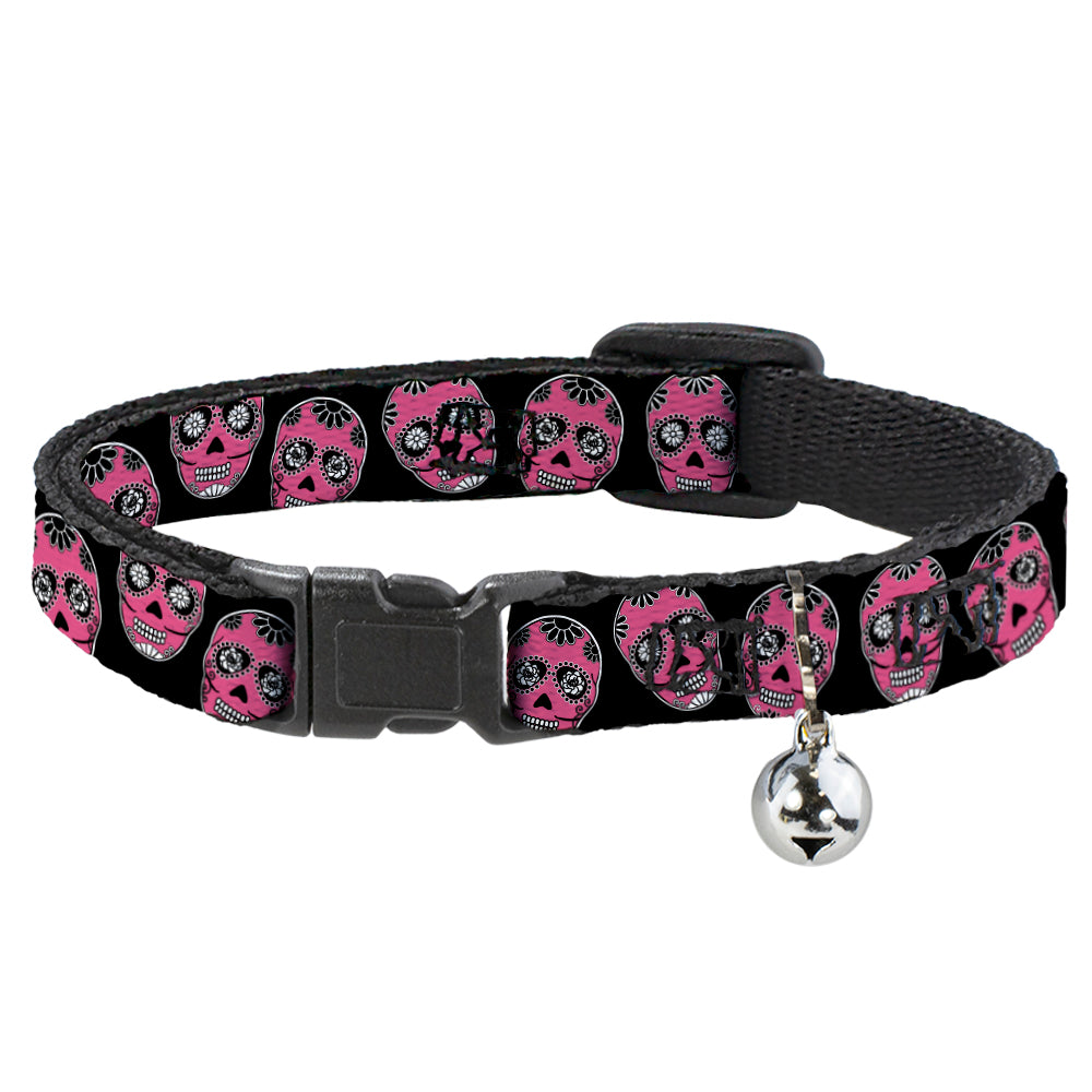 Cat Collar Breakaway - Sugar Skulls Black White Fuchsia Breakaway Cat Collars Buckle-Down   