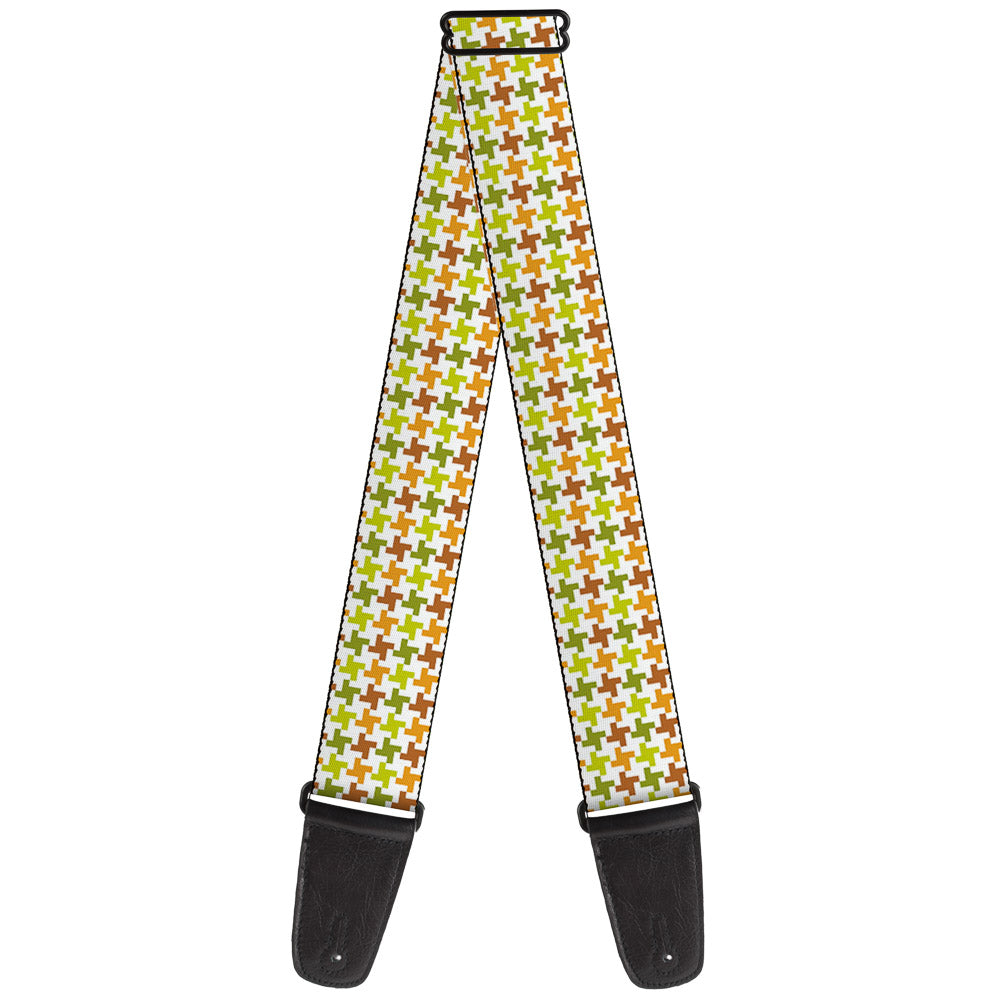 Guitar Strap - Houndstooth White Green Brown Guitar Straps Buckle-Down   