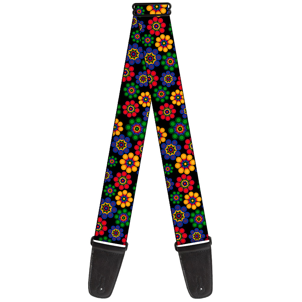 Guitar Strap - Psychedelic Daisies Black Multi Color Guitar Straps Buckle-Down   