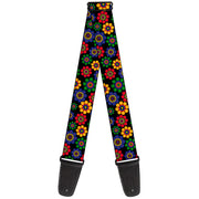 Guitar Strap - Psychedelic Daisies Black Multi Color Guitar Straps Buckle-Down   