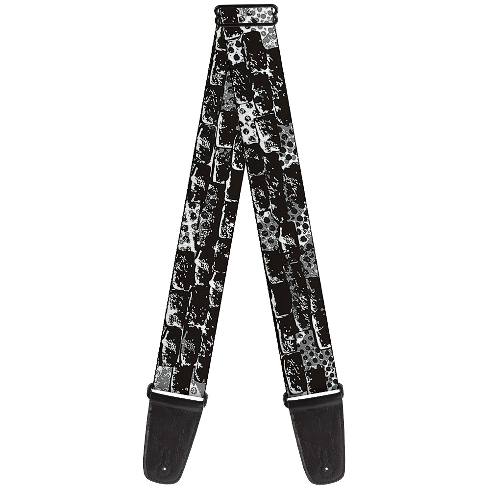Guitar Strap - Grunge Bricks Black White Guitar Straps Buckle-Down   