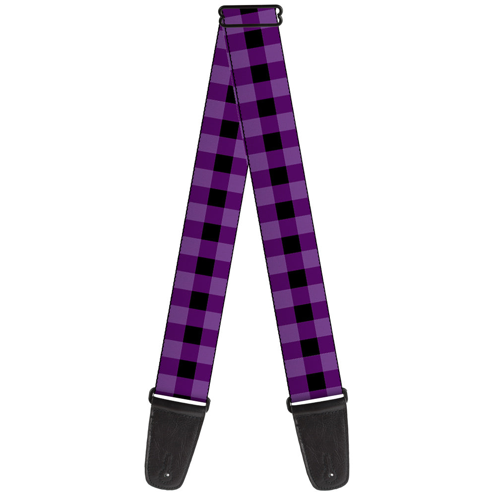 Guitar Strap - Buffalo Plaid Black Purple Guitar Straps Buckle-Down   