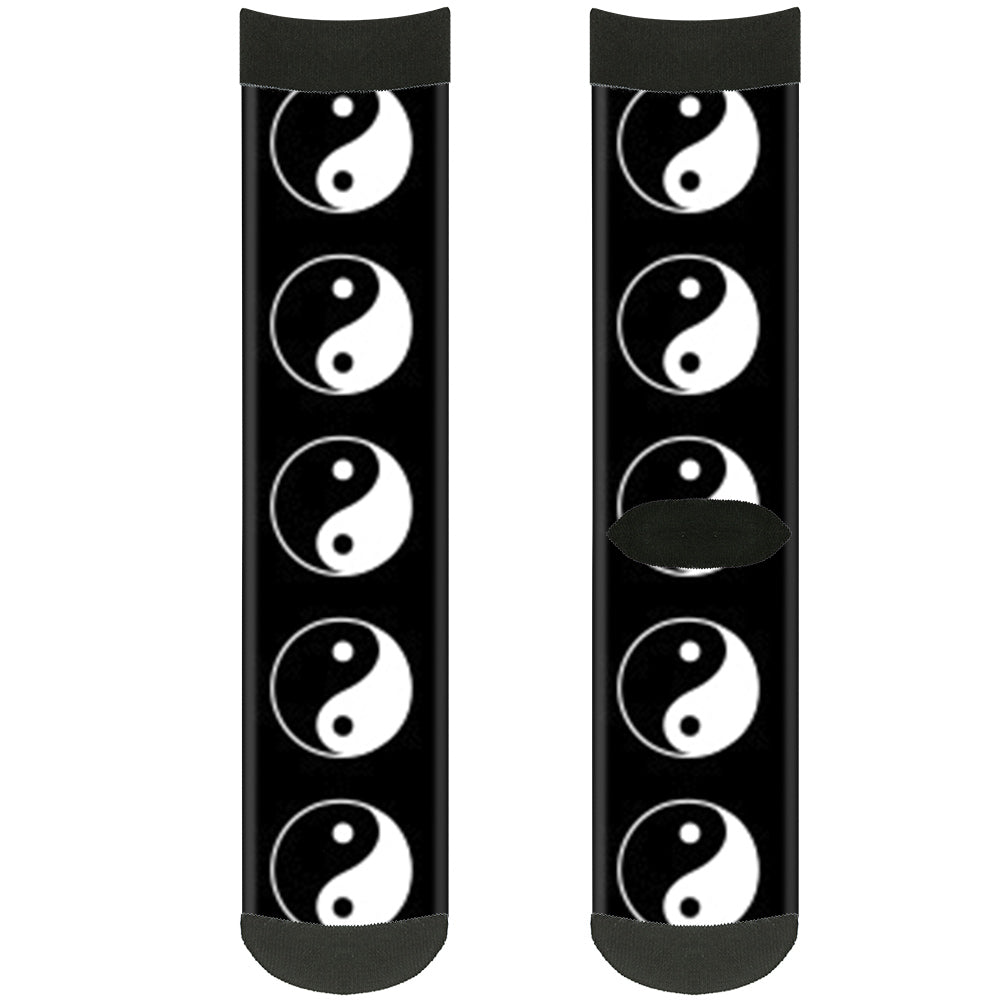 Sock Pair - Polyester - Yin Yang Symbol Black White - CREW Socks Buckle-Down   