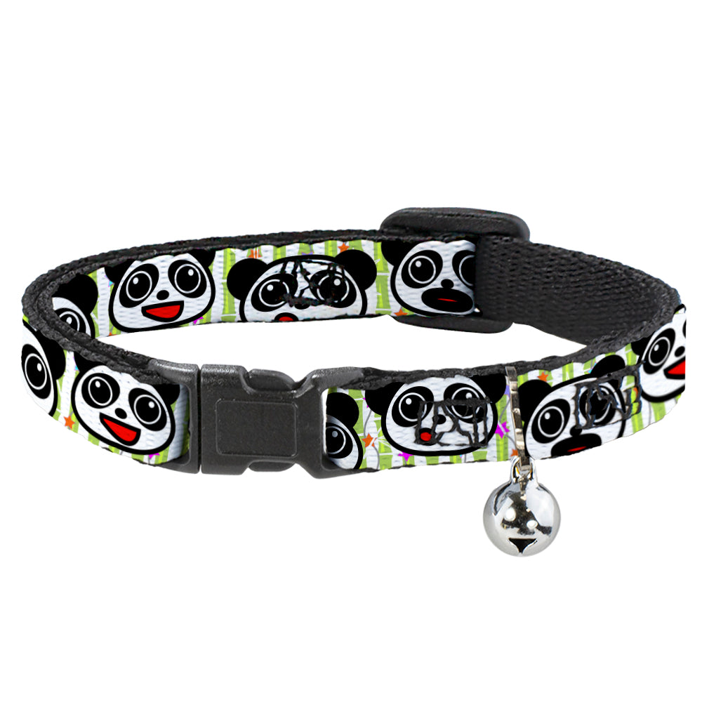 Cat Collar Breakaway - Panda Bear Cartoon Bamboo White Greens Multi Color Breakaway Cat Collars Buckle-Down   