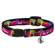 Cat Collar Breakaway with Bell - SpongeBob Pose IT'S SPONGEBOB! Stripe Black Pink Blue White Breakaway Cat Collars SpongeBob SquarePants