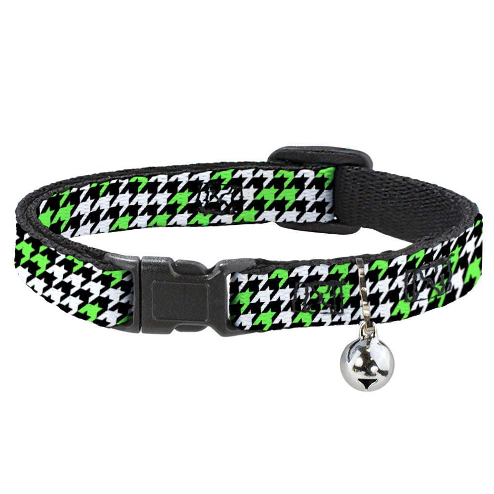 Cat Collar Breakaway - Houndstooth Black White Neon Green Breakaway Cat Collars Buckle-Down   