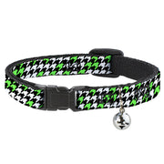 Cat Collar Breakaway - Houndstooth Black White Neon Green Breakaway Cat Collars Buckle-Down   