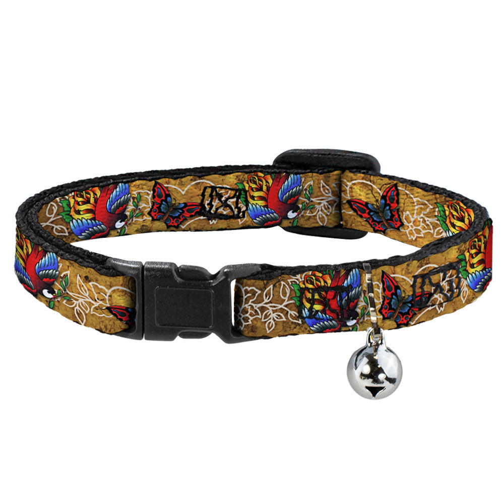 Cat Collar Breakaway - Tattoo Johnny-Bird & Rose Breakaway Cat Collars Tattoo Johnny   