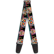 Guitar Strap - Tranquility Beats Calaveras Floral Equalizer Black Multi Color Guitar Straps Thaneeya McArdle   
