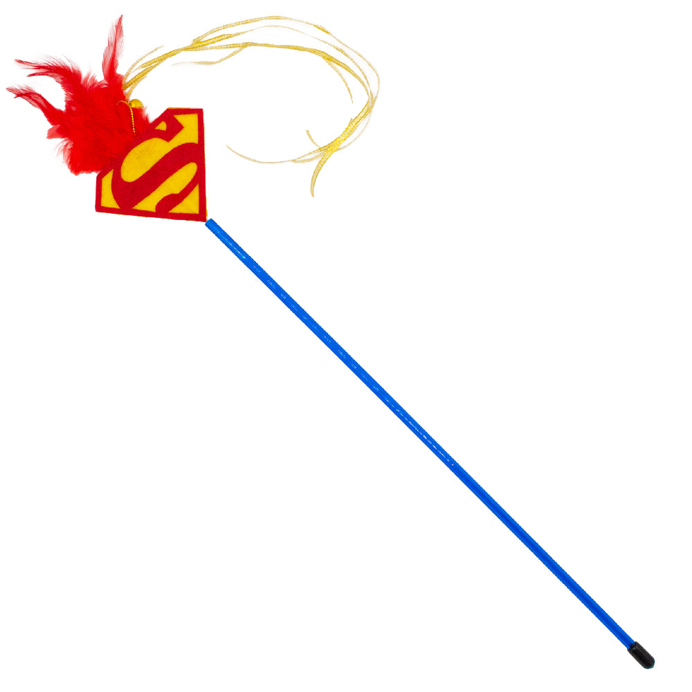 Cat Toy Wand - Superman Shield Logo with Feather and Ribbons Cat Toys DC Comics   