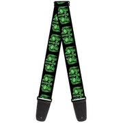 Guitar Strap - BD Skulls w Wings Black Green Guitar Straps Buckle-Down   