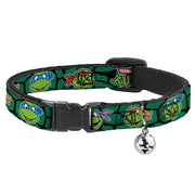 Cat Collar Breakaway with Bell - Classic TEENAGE MUTANT NINJA TURTLES Turtle Faces Black Green Turtle Shell Breakaway Cat Collars Teenage Mutant Ninja Turtles