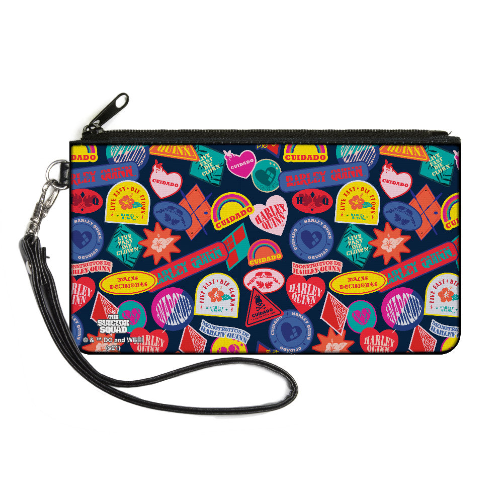 Canvas Zipper Wallet - LARGE - The Suicide Squad 2021 Harley Quinn Badges Stacked Black Multi Color Canvas Zipper Wallets DC Comics   