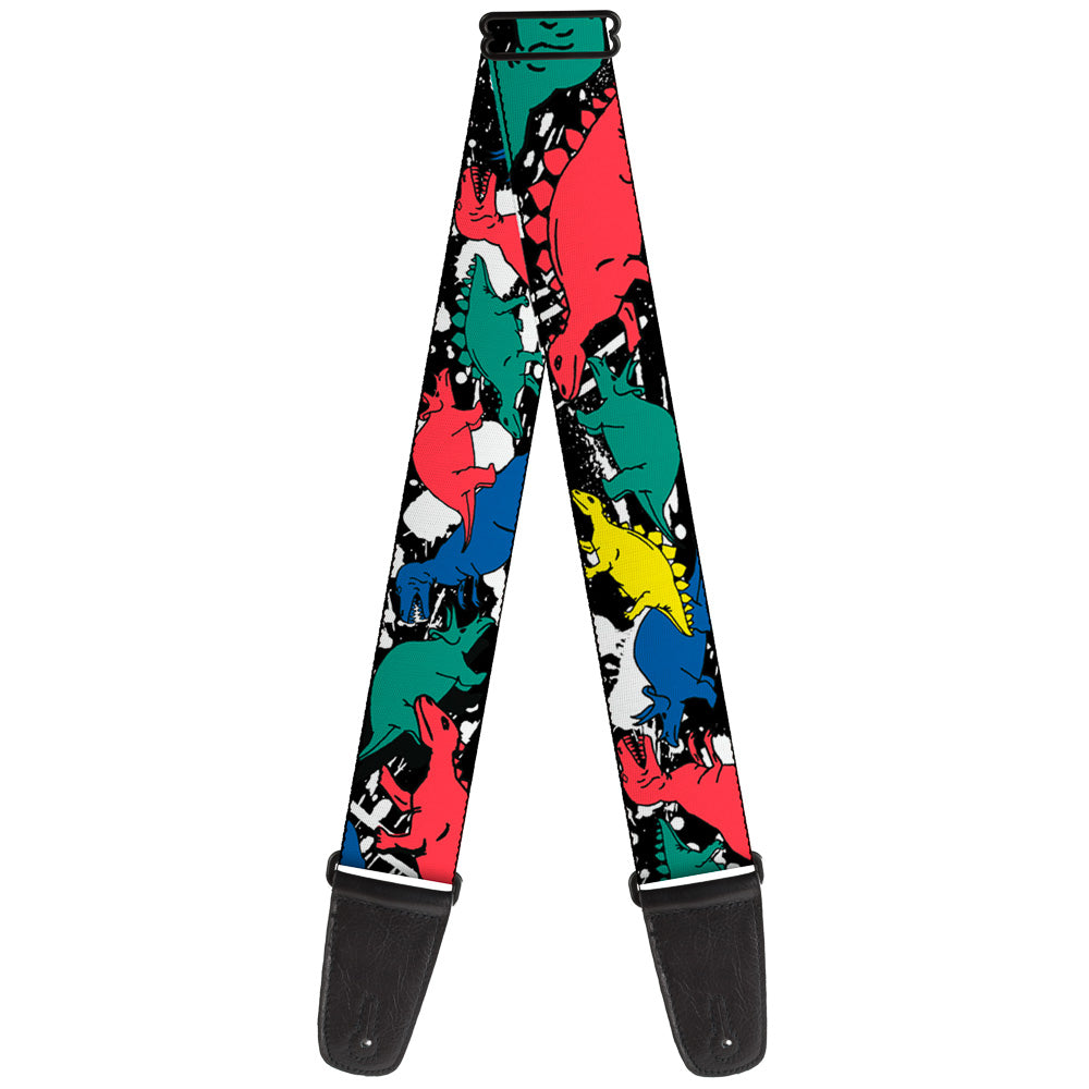 Guitar Strap - Dinosaurs Paint Splatter Black White Multi Color Guitar Straps Buckle-Down   