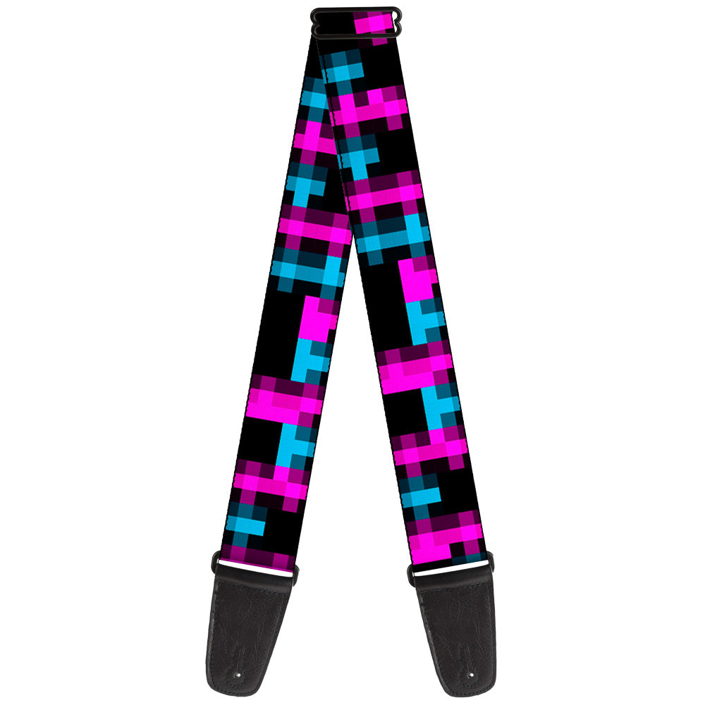 Guitar Strap - Pixilated Checker Black Fuchsia Turquoise Guitar Straps Buckle-Down   