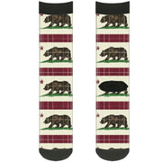 Sock Pair - Polyester - California Flag Bear Weathered White - CREW Socks Buckle-Down   