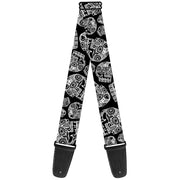 Guitar Strap - The Dust of Living II Sugar Skulls Black White Guitar Straps Thaneeya McArdle   