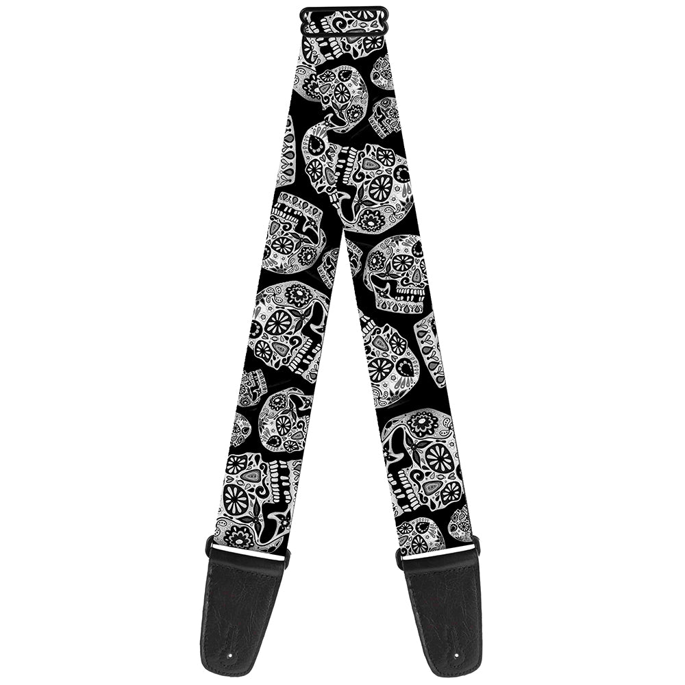 Guitar Strap - The Dust of Living II Sugar Skulls Black White Guitar Straps Thaneeya McArdle   