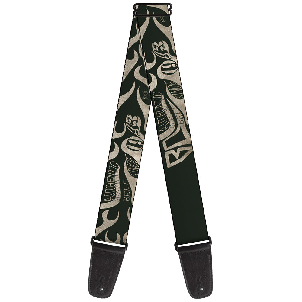 Guitar Strap - BD AUTHENTIC SEATBELT BELT SINCE 1993 Flames Olive Tan Guitar Straps Buckle-Down   