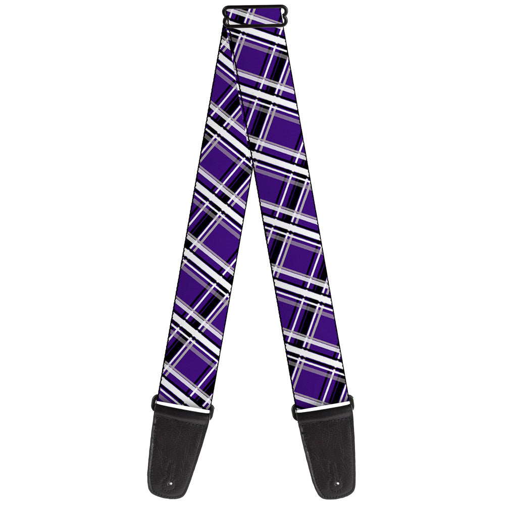 Guitar Strap - Plaid X2 Purple Gray White Black Guitar Straps Buckle-Down   