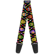 Guitar Strap - Colorful Calaveras Black Multi Color Guitar Straps Thaneeya McArdle   