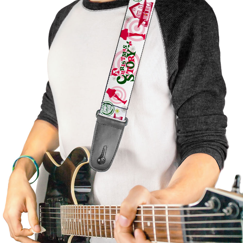 Guitar Strap - A Christmas Story Icons Collage White Reds Greens Guitar Straps A Christmas Story