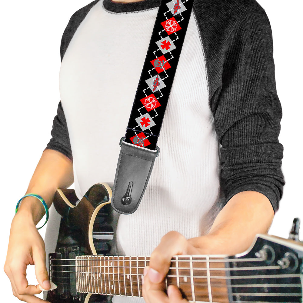 Guitar Strap - BD Argyle Black Red Gray Guitar Straps Buckle-Down   