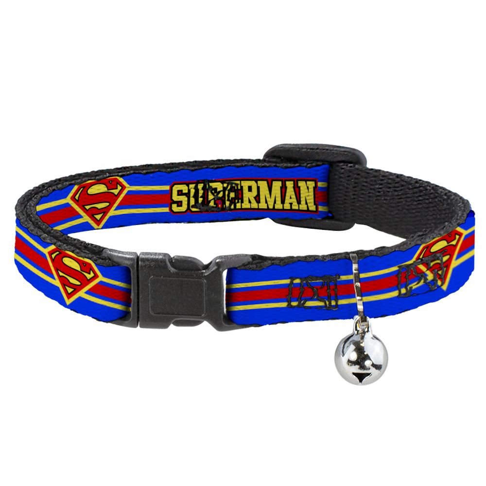 Cat Collar Breakaway - SUPERMAN Shield Stripe Blue Yellow Red Breakaway Cat Collars DC Comics   