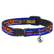 Cat Collar Breakaway - SUPERMAN Shield Stripe Blue Yellow Red Breakaway Cat Collars DC Comics   