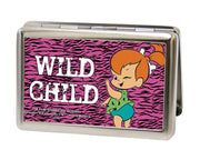 Business Card Holder - LARGE - Pebbles Winking Pose WILD CHILD FCG Pink Black White Metal ID Cases The Flintstones   