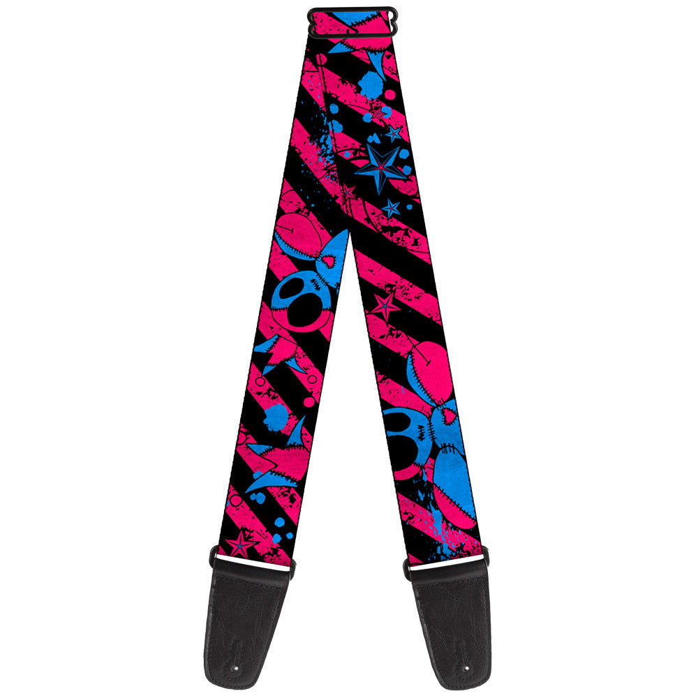 Guitar Strap - Voodoo Black Pink Blue Guitar Straps Buckle-Down   
