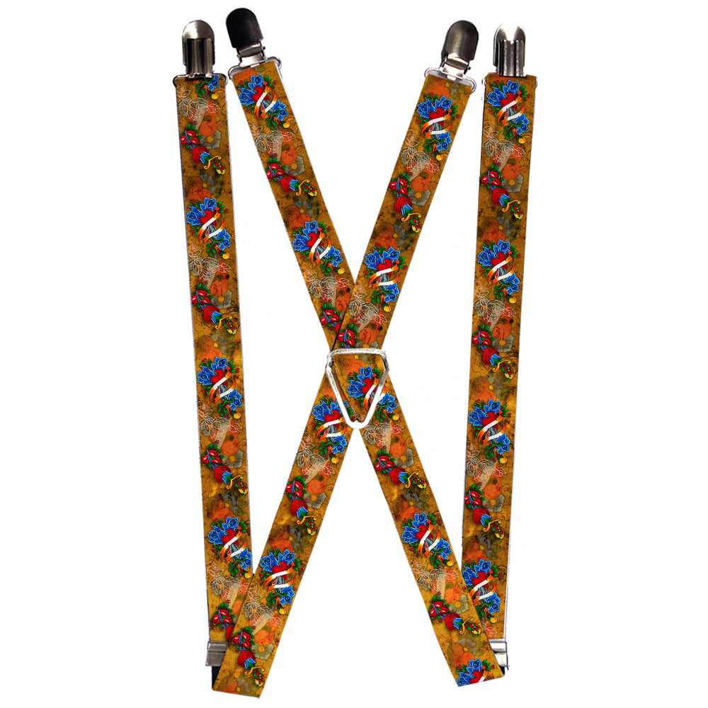 Suspenders - 1.0" - Tattoo Johnny-Hearts & Roses Suspenders Tattoo Johnny   
