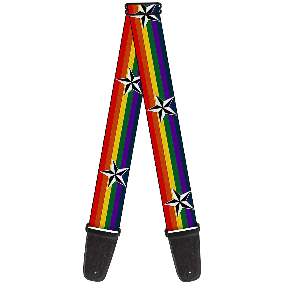 Guitar Strap - Nautical Star Rainbow White Black Guitar Straps Buckle-Down   