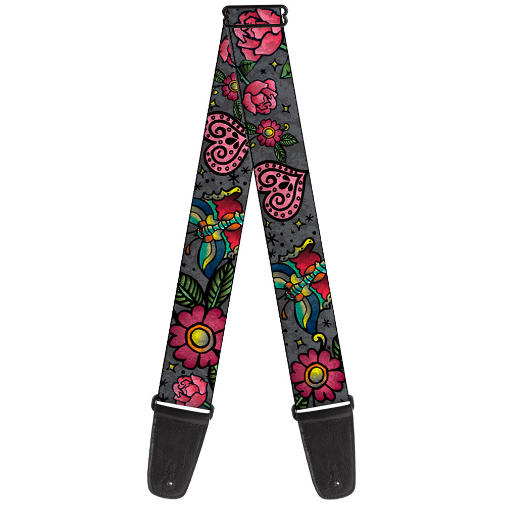 Guitar Strap - Love Kills CLOSE-UP Gray Guitar Straps Buckle-Down   